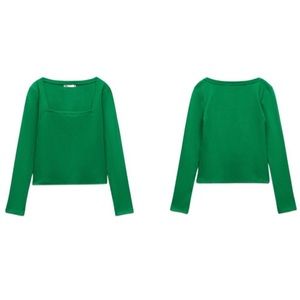 ZARA SQUARE NECK SHIRT GREEN 0962/155/500 LONG SLEEVE TOP